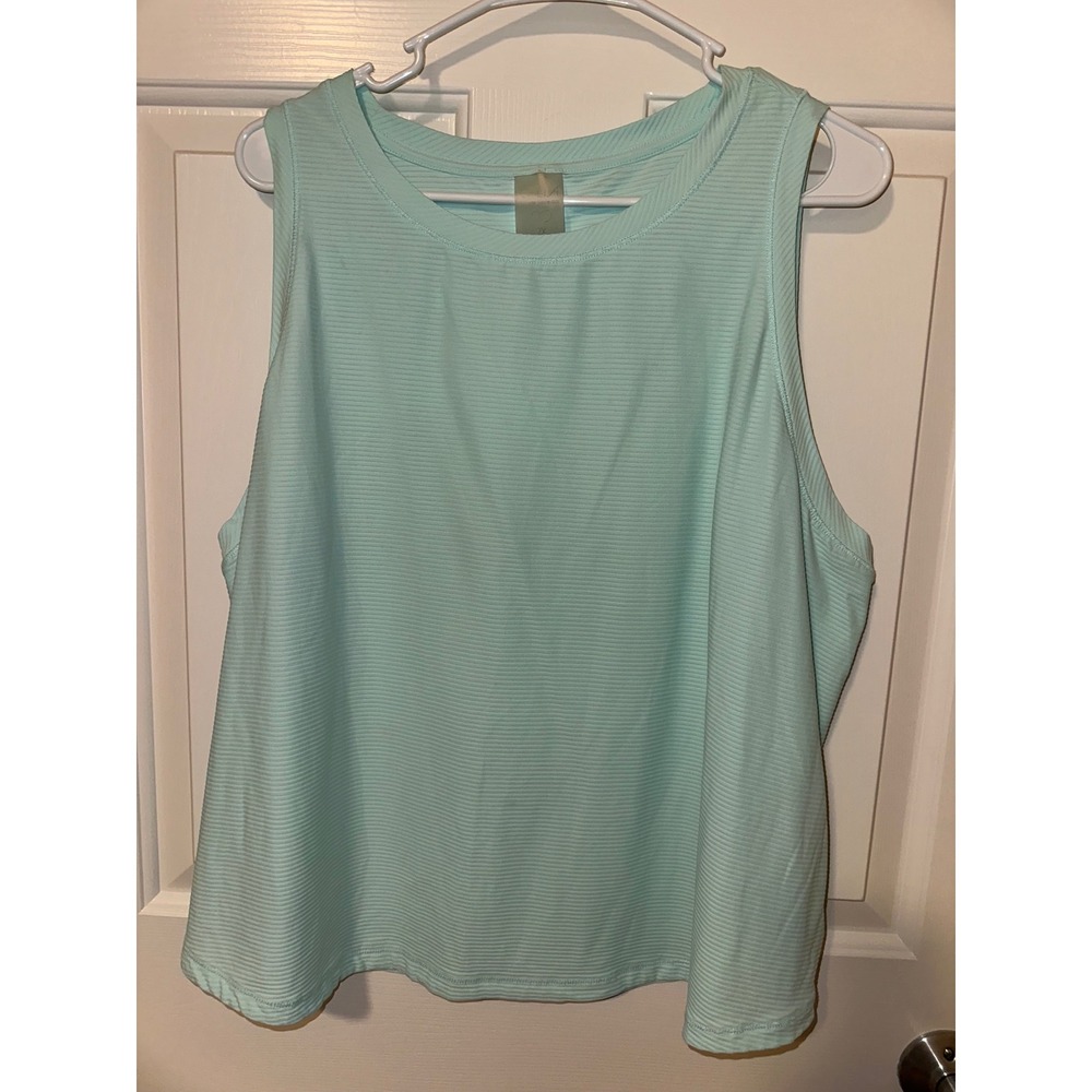 Calia Tank Top Womens 2X Mint Green Ribbed Sleeveless Activewear Crew Neck Top